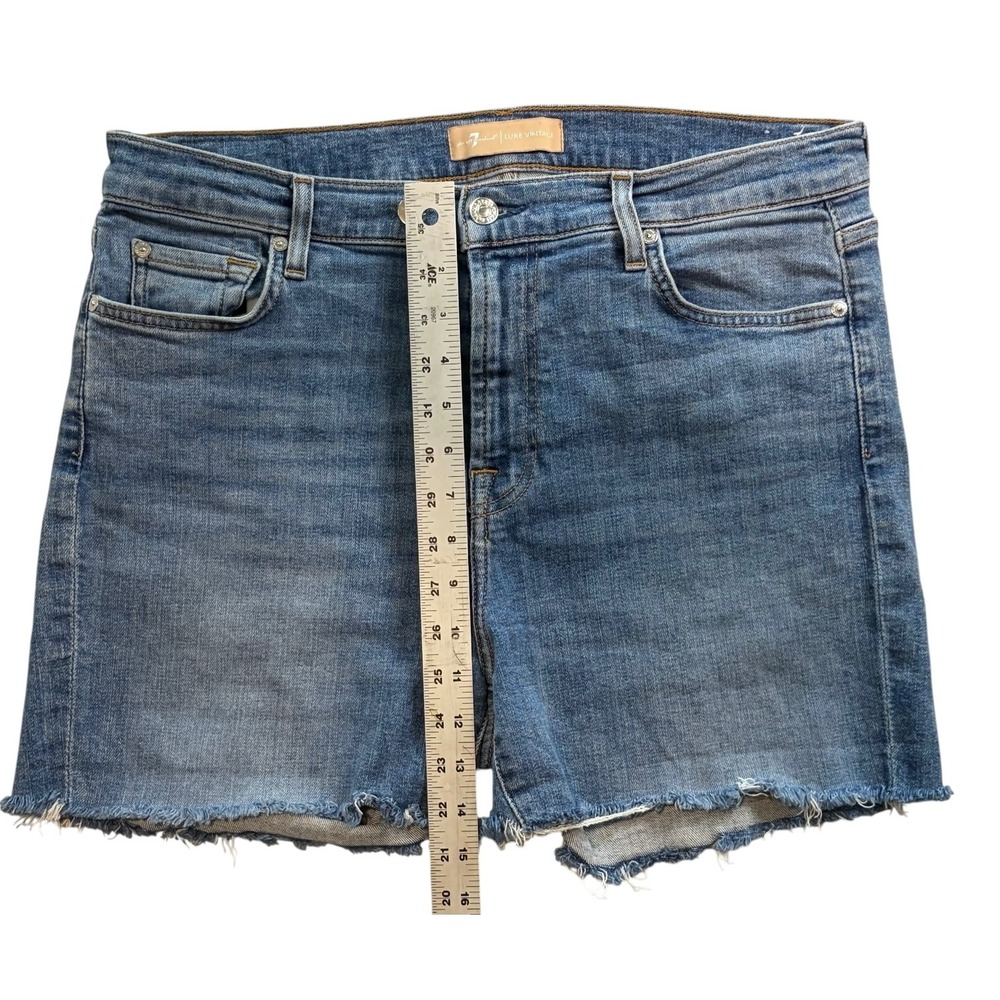 Seven7 Luxe Vintage Distressed Raw Hem‎ Denim Cutoff Shorts Blue - Picture 6 of 7